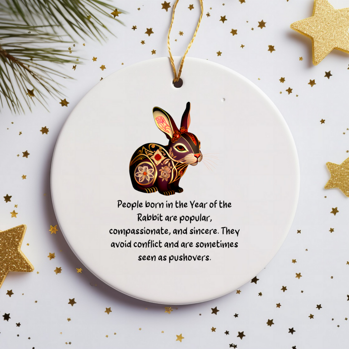 Chinese Zodiac Rabbit Ornament, Year of the Rabbit Horoscope Gift for Lunar New Year