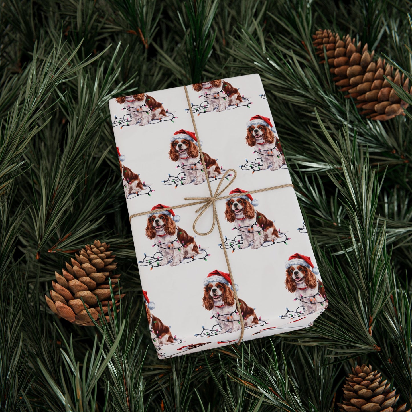 Cavalier King Charles Spaniel Holiday Lights Wrapping Paper