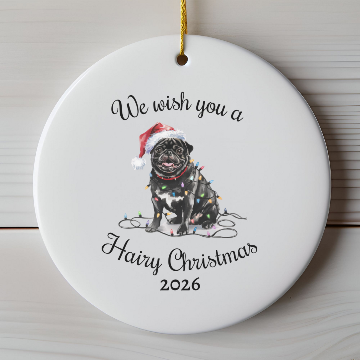 Christmas Black Pug Ornament, Pug Mom, Christmas Lights Dog Keepsake