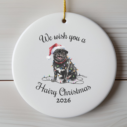 Christmas Black Pug Ornament, Pug Mom, Christmas Lights Dog Keepsake