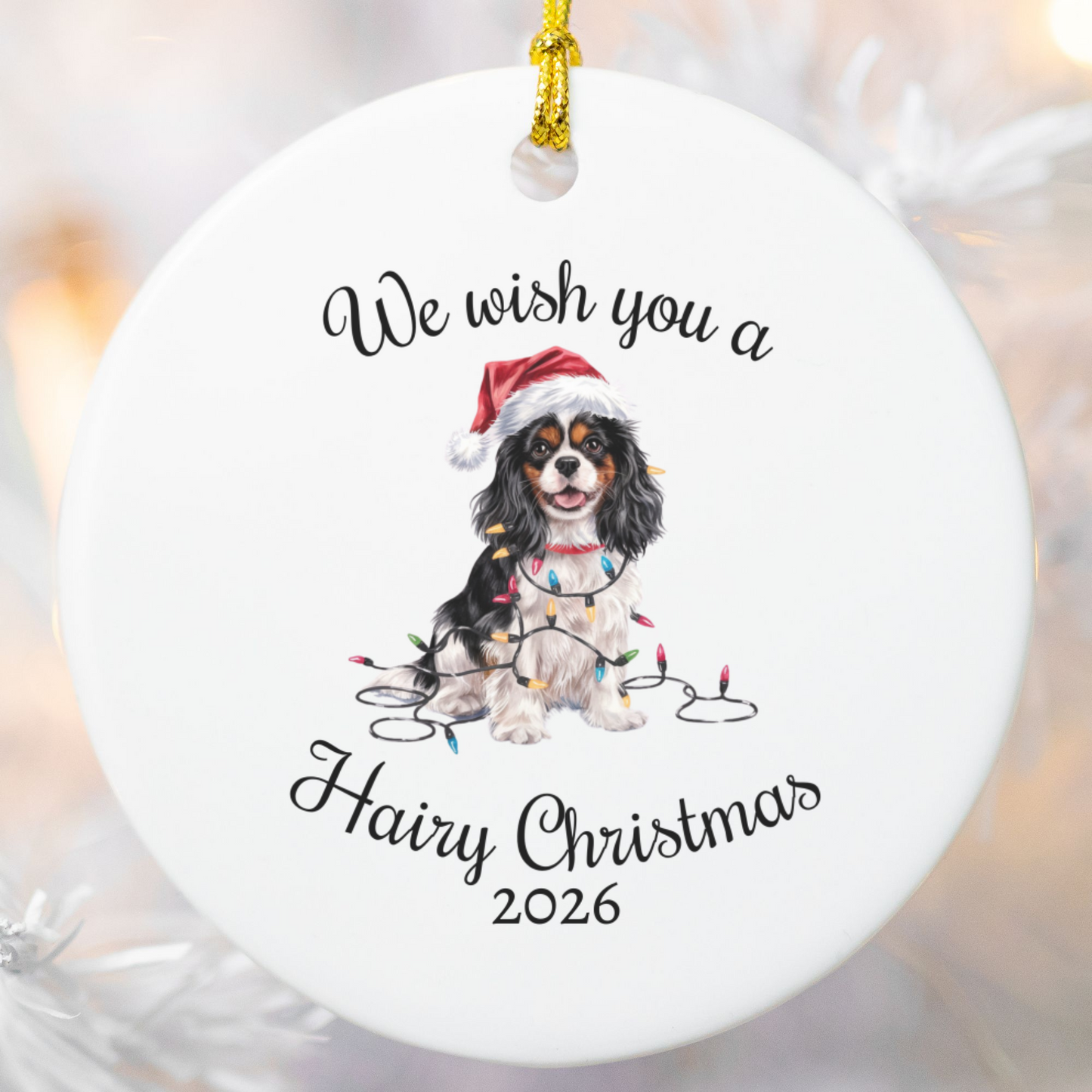 Tri-color Cavalier King Charles Spaniel Ornament, Funny Dog Lover Gift, Pet Holiday