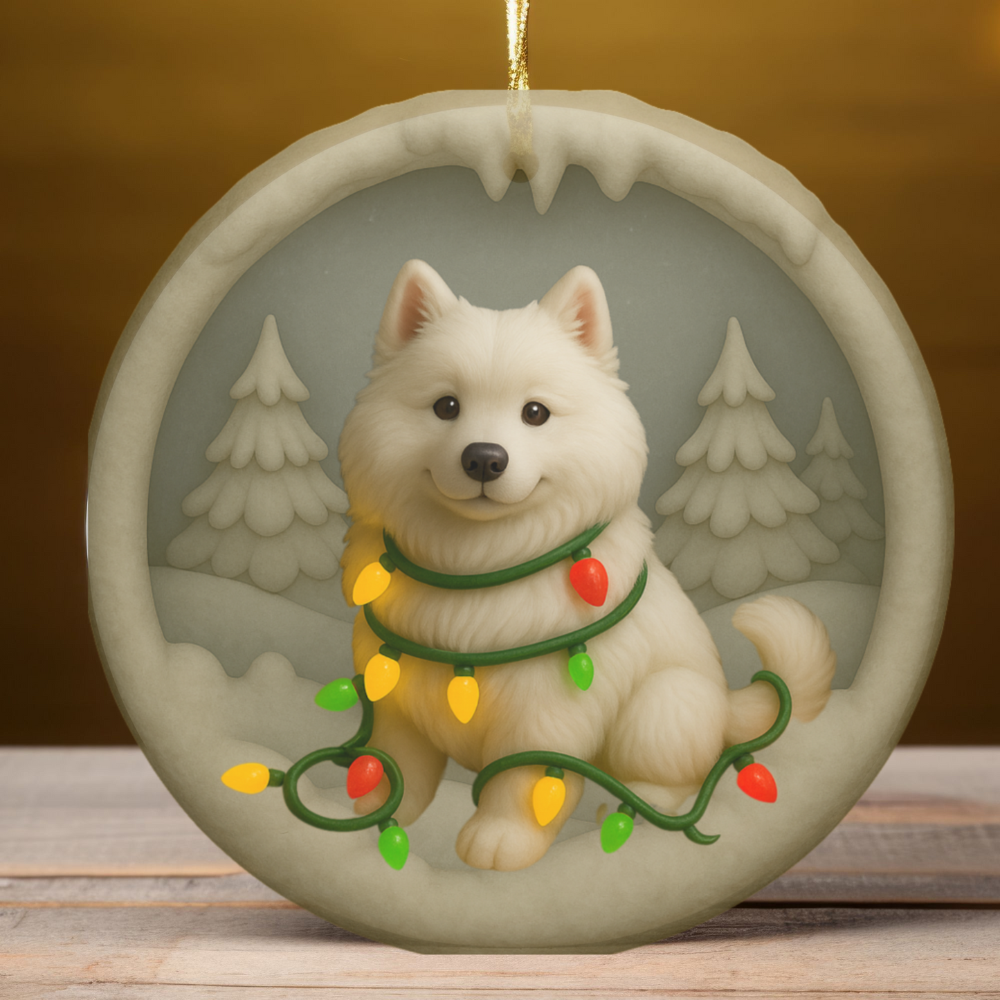 Personalized Samoyed Christmas Ornament, 3D Clay-Style Dog Keepsake with Lights