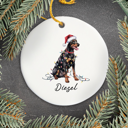 Personalized Doberman Pinscher Christmas Ornament, Custom Pet Ceramic Keepsake