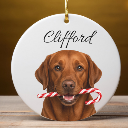 Personalized Fox Red Lab Candy Cane Ornament