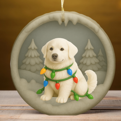 Personalized Great Pyrenees Christmas Ornament, 3D Clay-Style Dog Keepsake with Lights