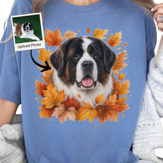 Personalized Dog Photo Fall Shirt Custom Pet Portrait Comfort Colors Autumn Tee