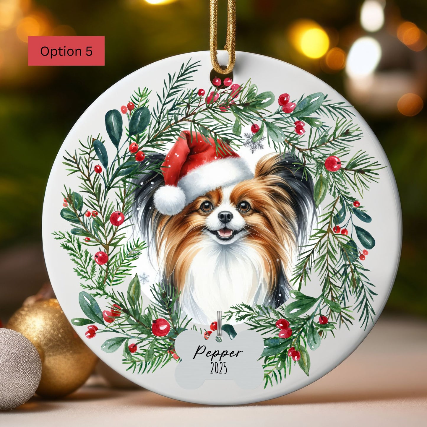 Personalized Papillon Christmas Ornament