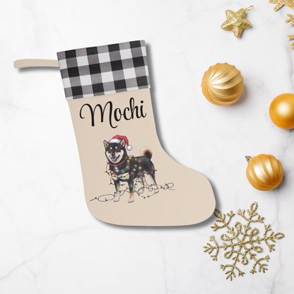 Personalized Black Shiba Inu Christmas Stocking, Holiday Decor Gift for Pet Lovers