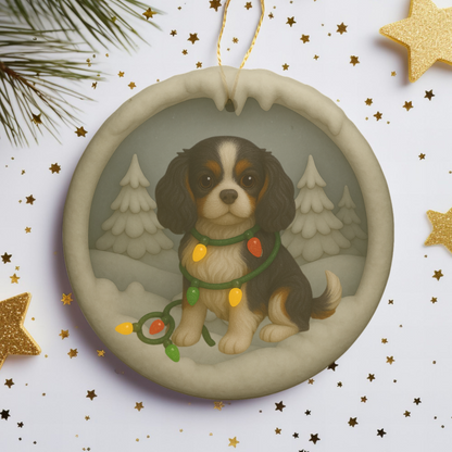Personalized Tricolor Cavalier King Charles Spaniel Christmas 3D Clay-Style Ornament
