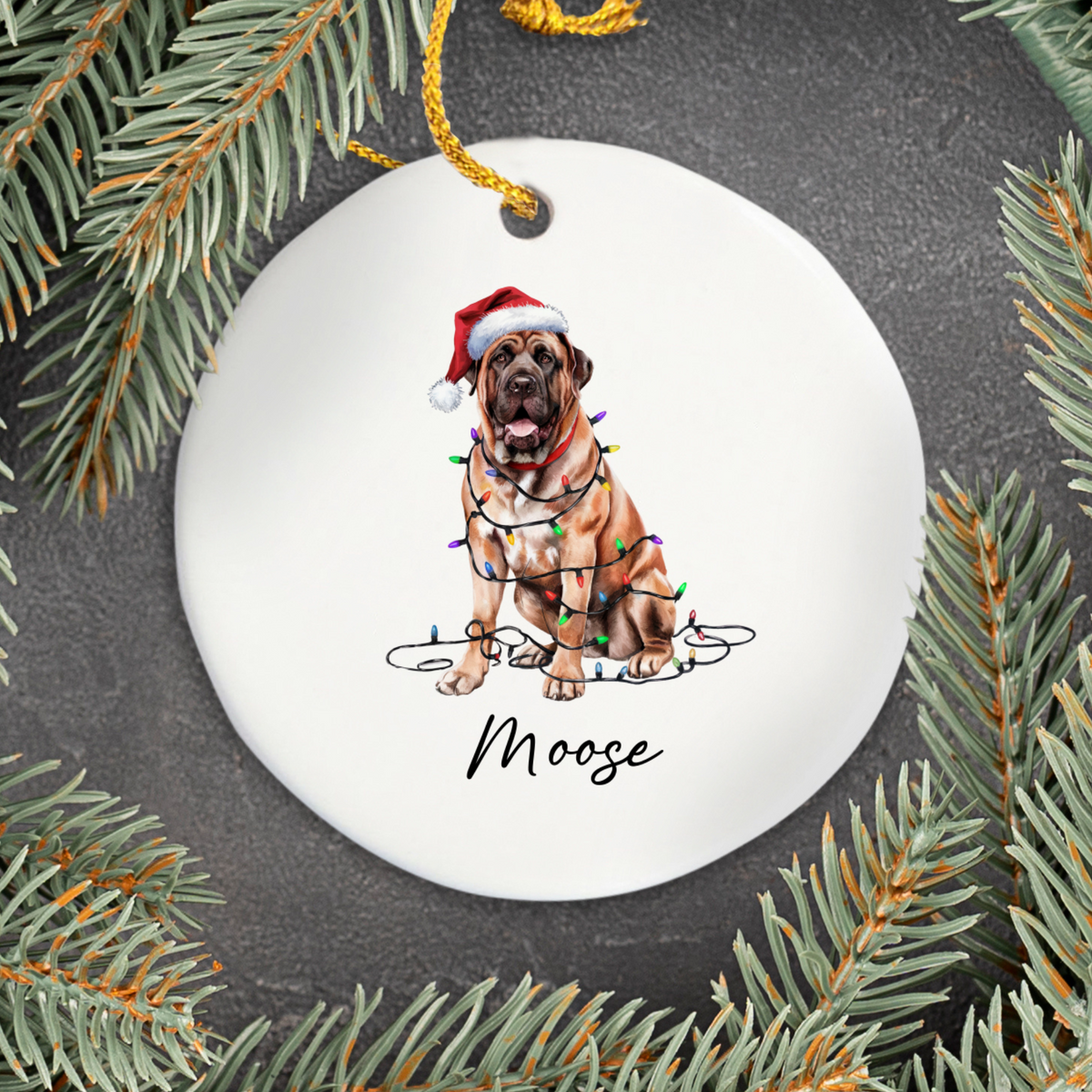 Mastiff Christmas Ornament, Personalized Dog Keepsake, Holiday Gift, Custom Pet Decoration, Ceramic Tree Ornament