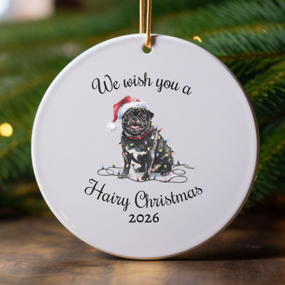 Christmas Black Pug Ornament, Pug Mom, Christmas Lights Dog Keepsake