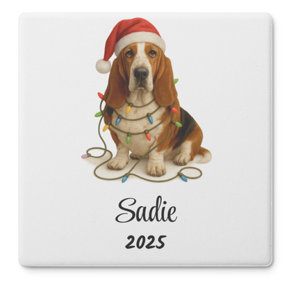 Basset Hound Christmas Lights Dog Coasters
