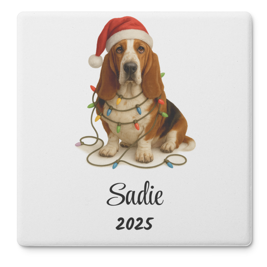 Basset Hound Christmas Lights Dog Coasters