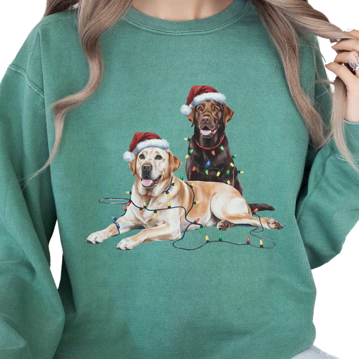 Chocolate and Yellow Lab Christmas Lights Sweatshirt