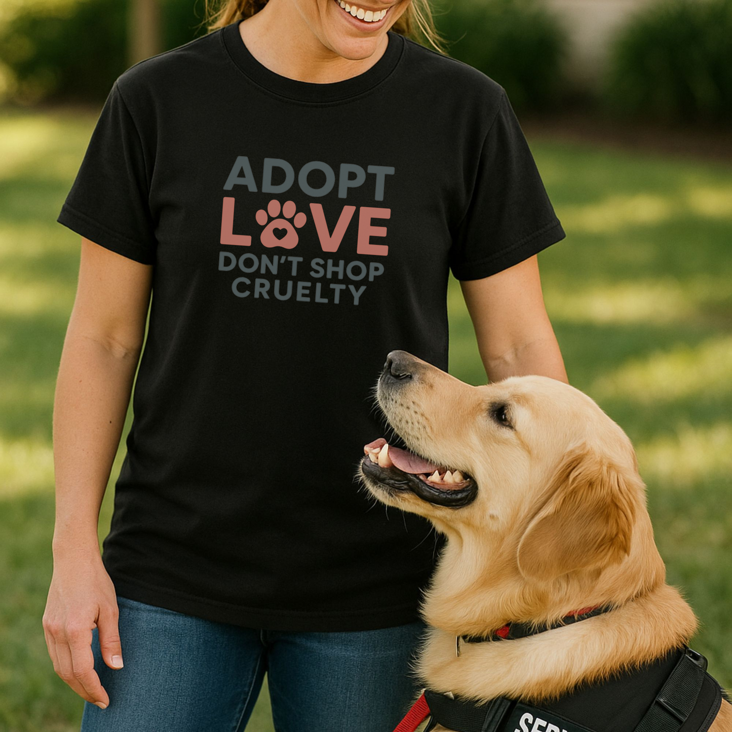 Adopt Love Don’t Shop Cruelty T-Shirt – Puppy Mill Awareness Shirt for Dog Rescue Advocates