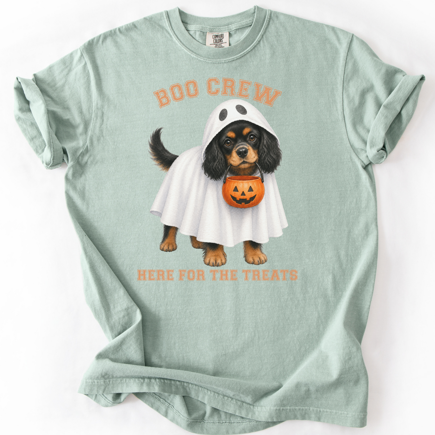 Black & Tan Cavalier Boo Crew Halloween Shirt, Here for the Treats Dog Mom Tee