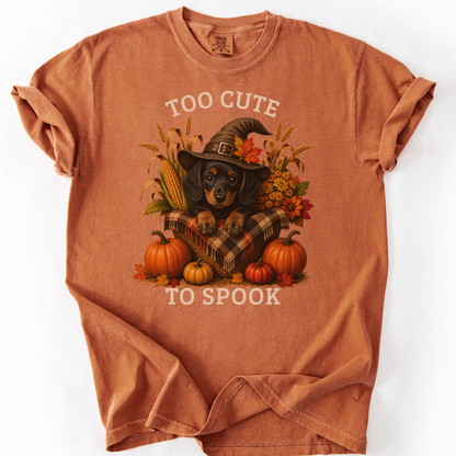 Black & Tan Dachshund Halloween Shirt, Too Cute To Spook Fall Dog Lover Tee