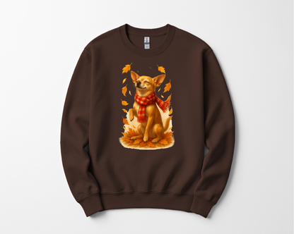 Chihuahua in Autumn Leaves T-shirt, Fall Dog Sweatshirt, Pet Lover Gift, Cozy Canine Apparel, Chihuahua in Scarf, Dog Mom Present
