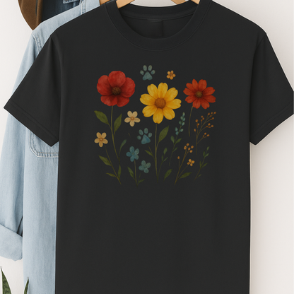 Wildflower Paw Print Shirt Dog Mom Boho Floral Tee Nature-Inspired Pet Lover Gift Watercolor Garden Dog T-Shirt Dog Mothers Day T-Shirt