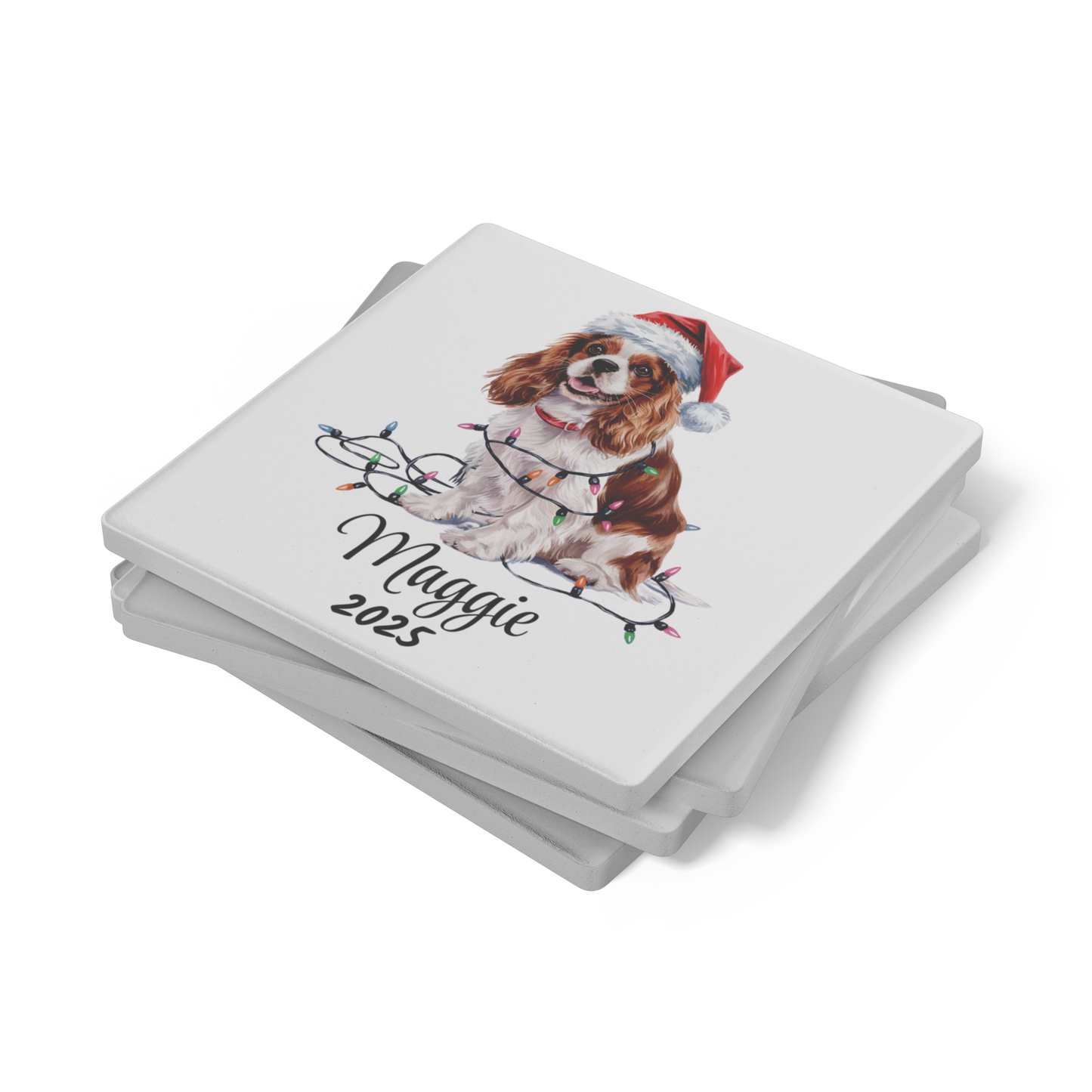 Personalized Blenheim Cavalier King Charles Spaniel Christmas Coaster Set