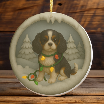 Personalized Tricolor Cavalier King Charles Spaniel Christmas 3D Clay-Style Ornament