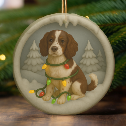 Personalized Springer Spaniel Christmas Ornament, 3D Clay-Style Dog Keepsake with Lights