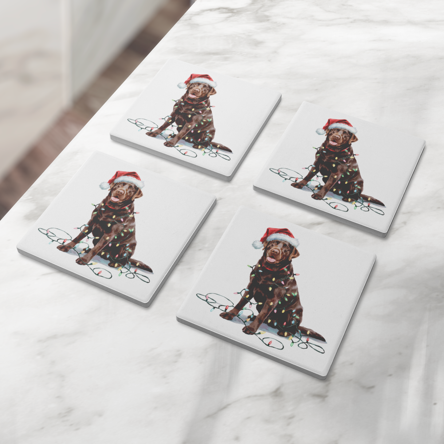 Personalized Chocolate Lab Dog Christmas Lights Coasters