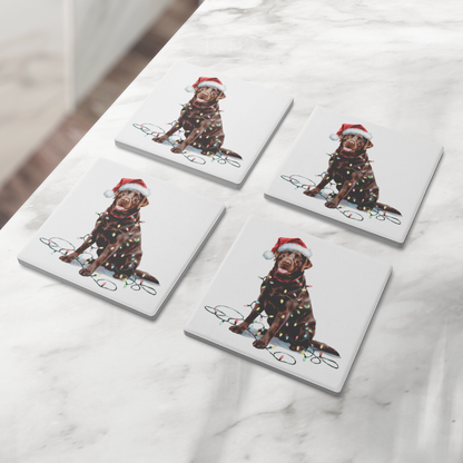 Personalized Chocolate Lab Dog Christmas Lights Coasters