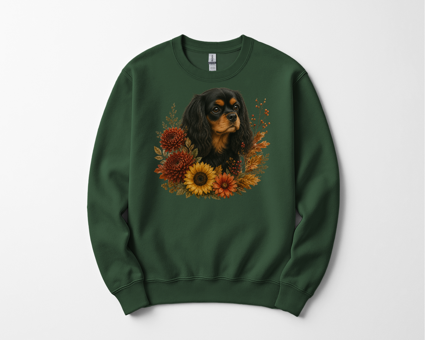 Black Tan Cavalier Autumn Floral Sweatshirt