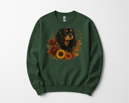 Black Tan Cavalier Autumn Floral Sweatshirt