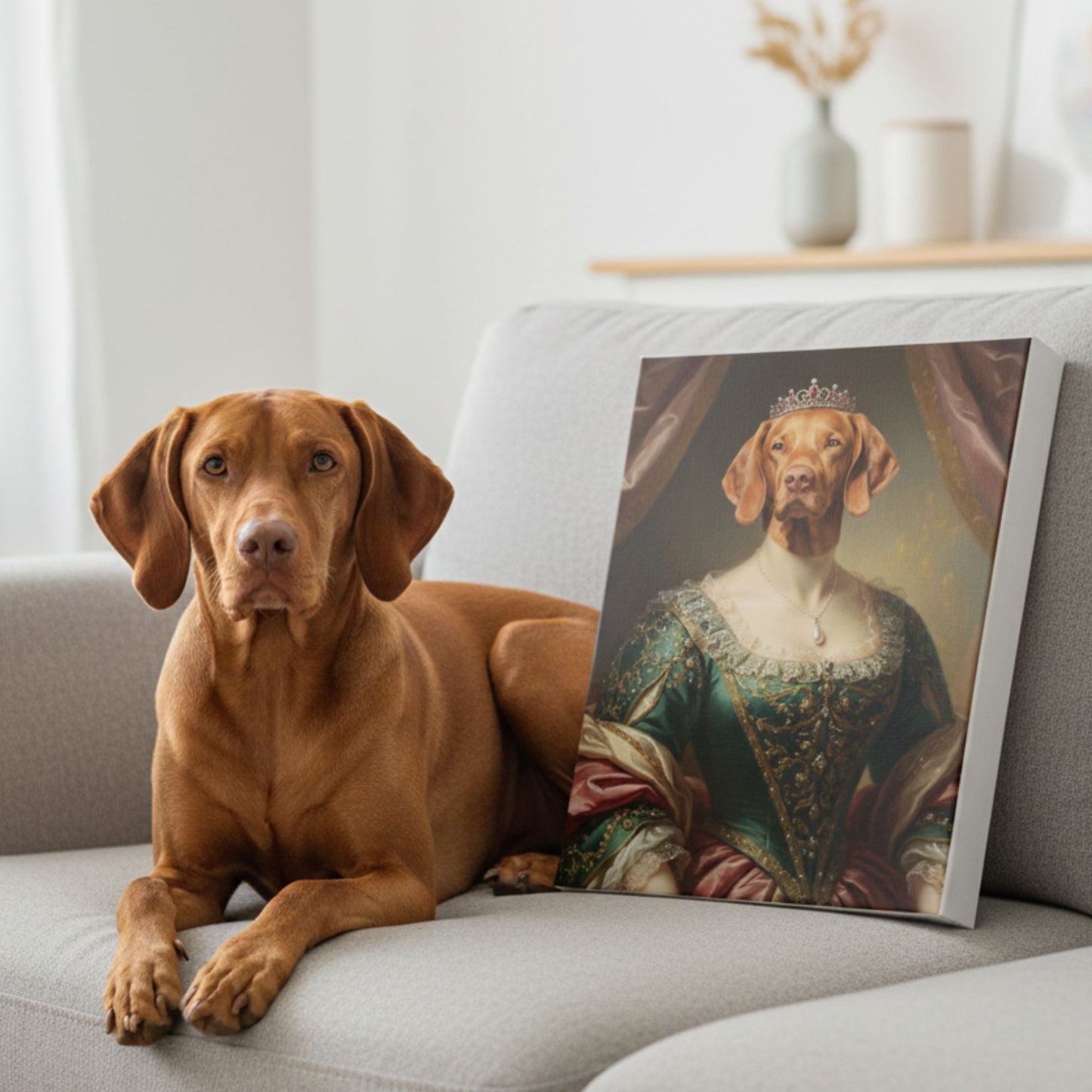 Personalized Queen Dog Portrait, Custom Renaissance Pet Art Canvas