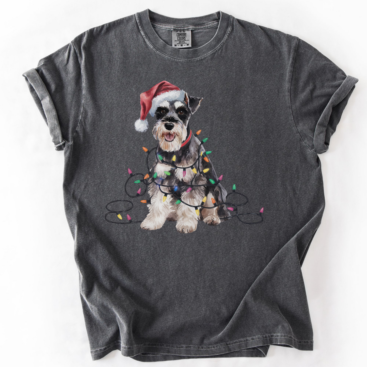 Schnauzer Christmas Lights Shirt, Festive Holiday Tee for Bearded Dog Lovers