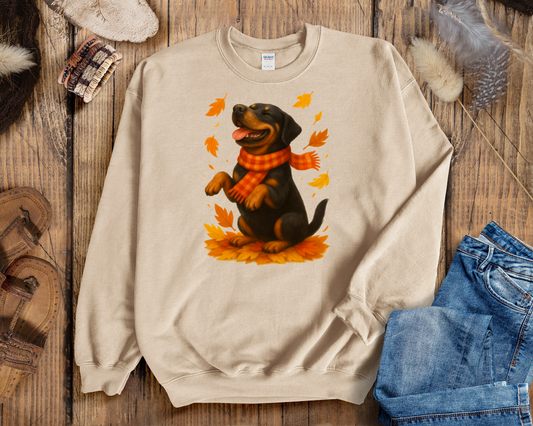 Rottweiler Autumn Shirt, Cozy Fall Dog Sweatshirt, Cute Black Dog Lover Gift, Seasonal Apparel Pullover, Autumn Dog Outfit