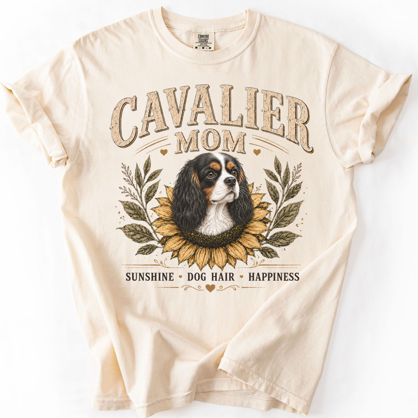 Tricolor Cavalier Mom Shirt, Cavalier King Charles Spaniel Tee, Sunflower Dog Lover Gift