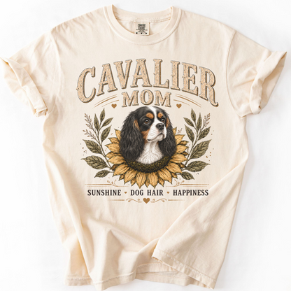 Tricolor Cavalier Mom Shirt, Cavalier King Charles Spaniel Tee, Sunflower Dog Lover Gift
