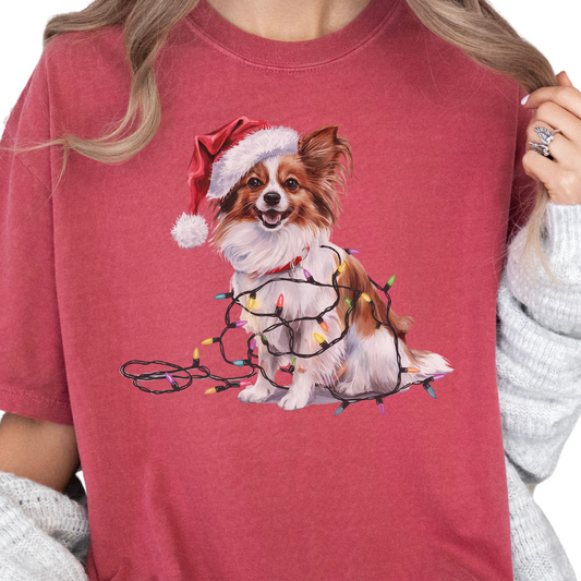 Papillon Christmas Lights Shirt, Festive Holiday Tee for Small Dog Lovers