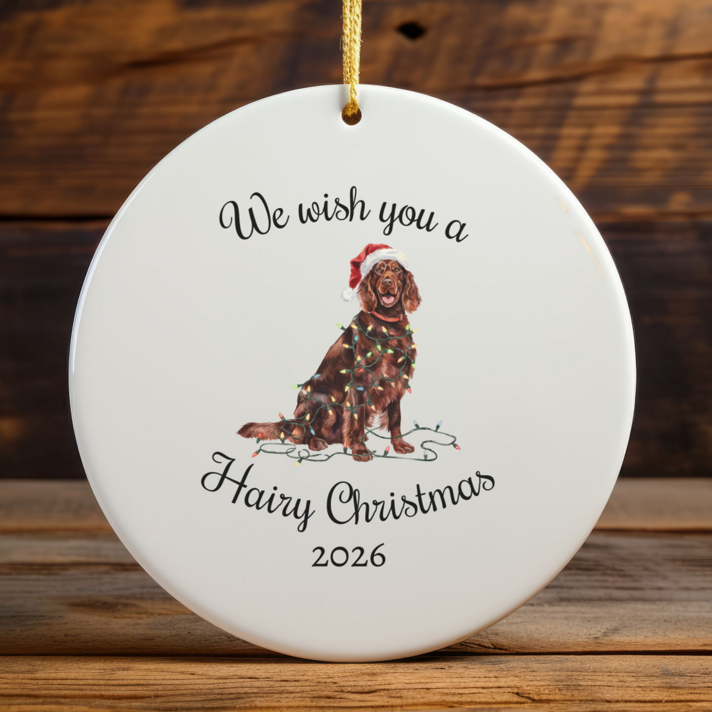 Christmas Irish Setter Ornament, Christmas Lights Dog Keepsake