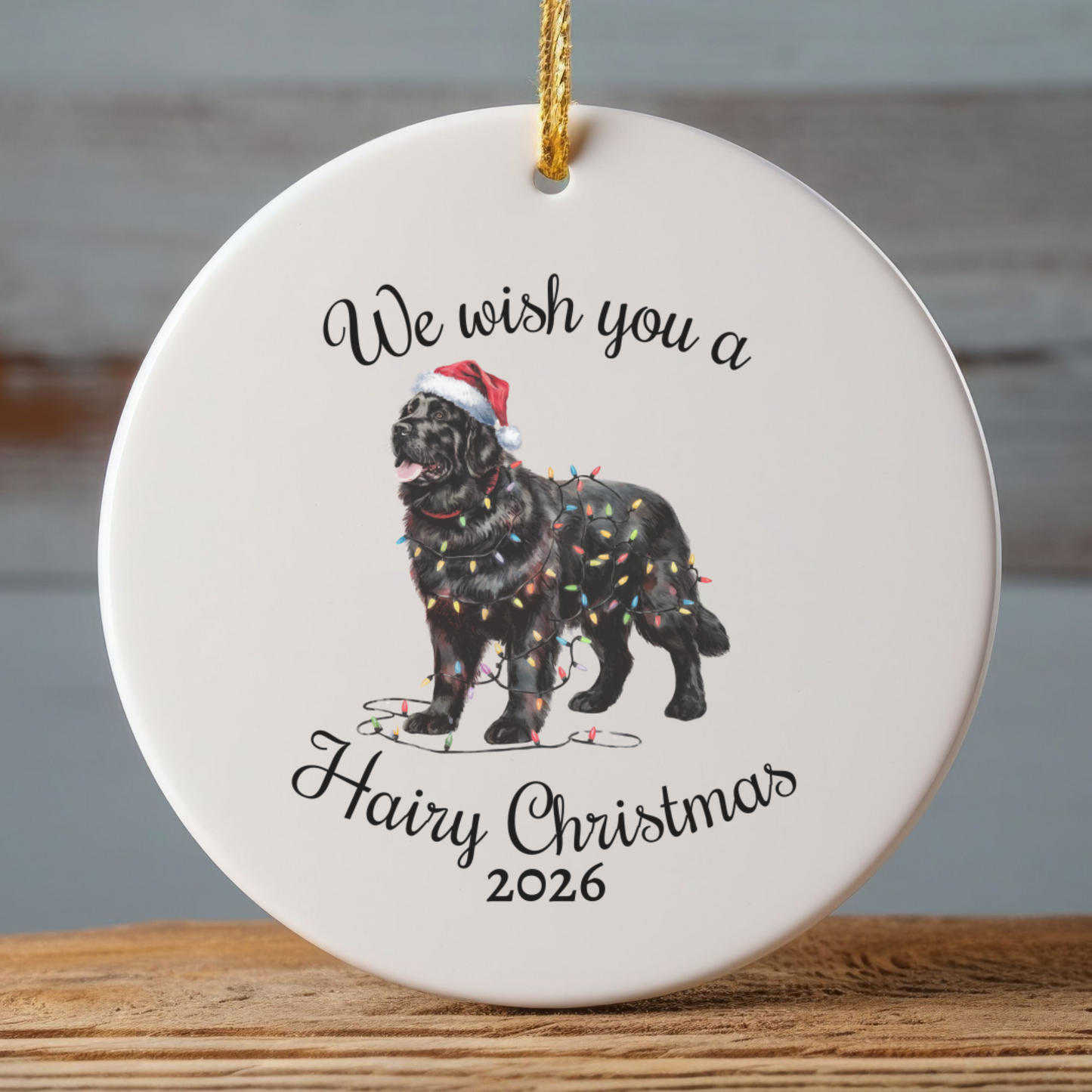 Christmas Black Newfoundland Ornament, Christmas Lights Dog Keepsake