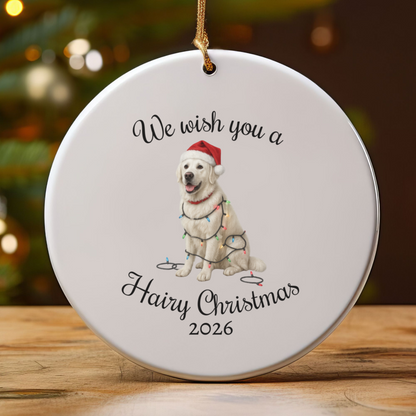 English Cream Golden Retriever We Wish You a Hairy Christmas Ornament