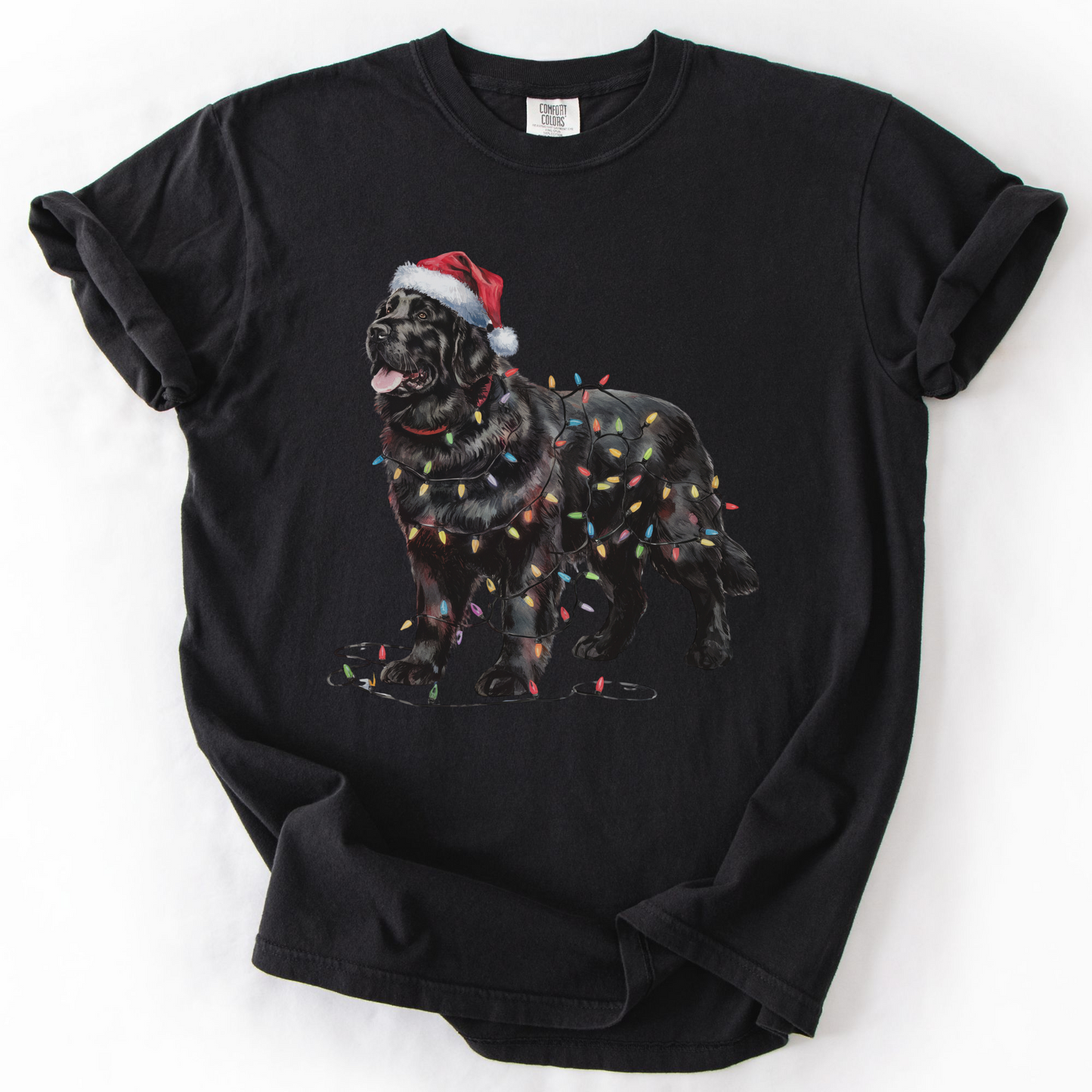Black Newfoundland Christmas Lights Shirt, Cozy Holiday Tee for Gentle Giant Lovers