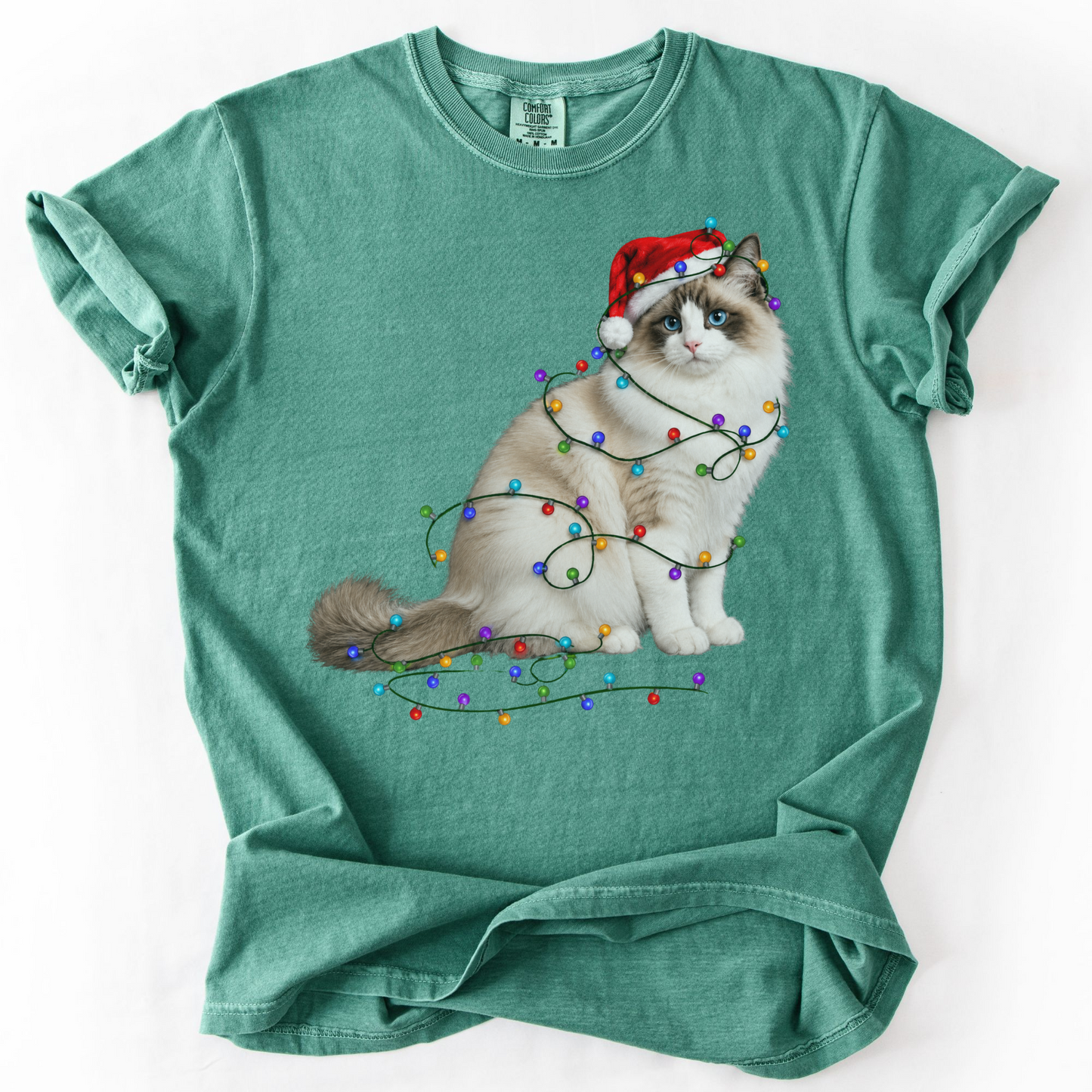 Ragdoll Cat Christmas Lights Shirt, Comfort Colors Holiday Cat Lover Tee