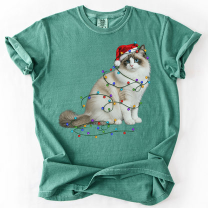 Ragdoll Cat Christmas Lights Shirt, Comfort Colors Holiday Cat Lover Tee