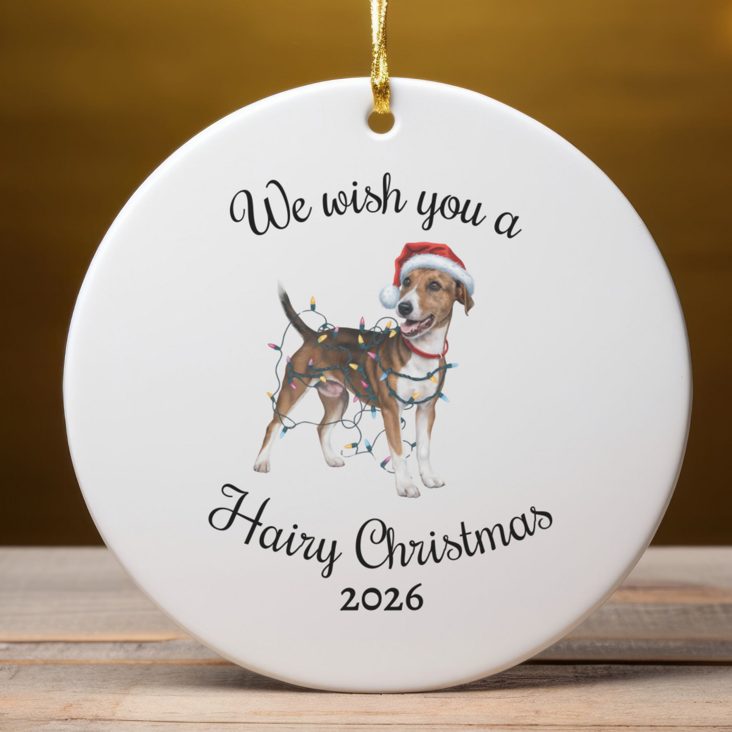 Christmas Smooth Fox Terrier Ornament, Christmas Lights Dog Keepsake