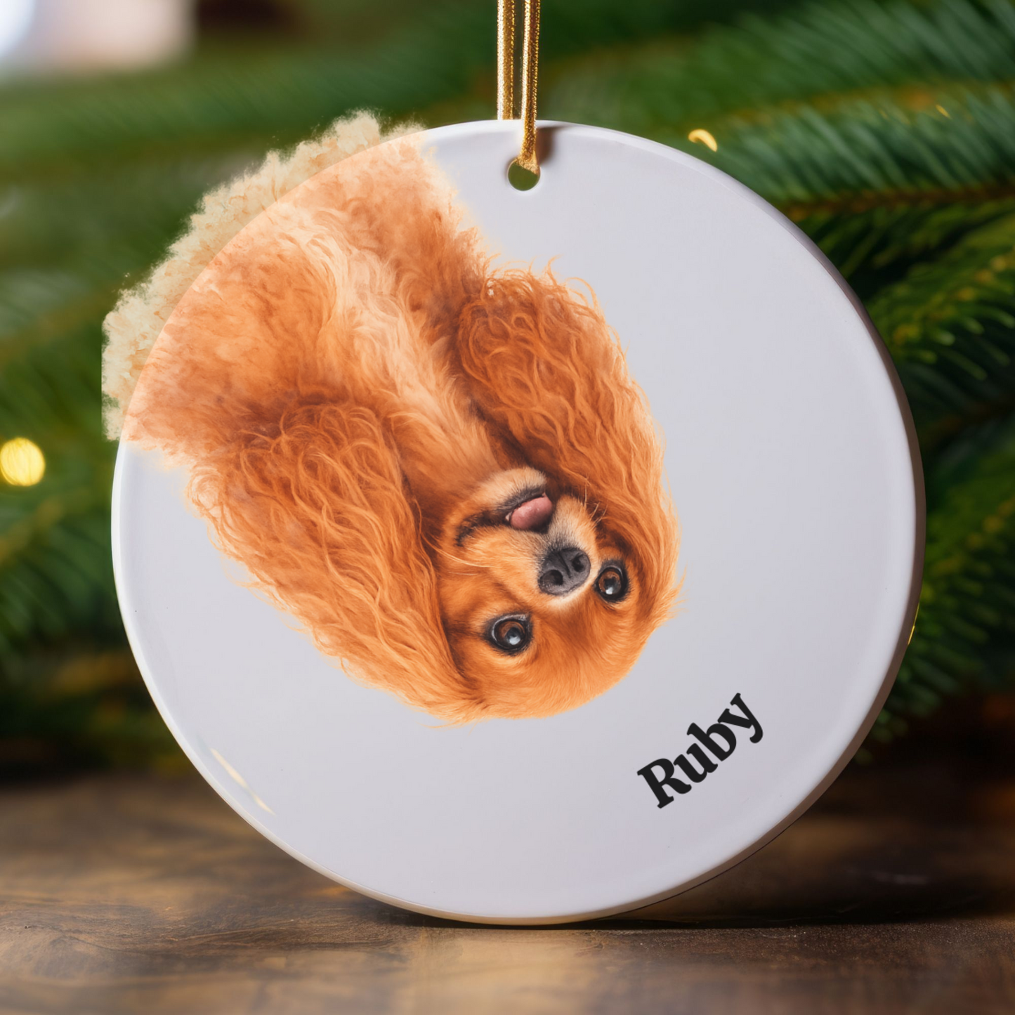 Upside down Personalized Pet Photo Ornament, Custom Dog Cat Memorial Ornament with Name, Watercolor Gift