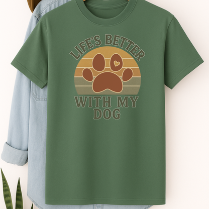 Life’s Better With My Dog Retro Paw Print Shirt