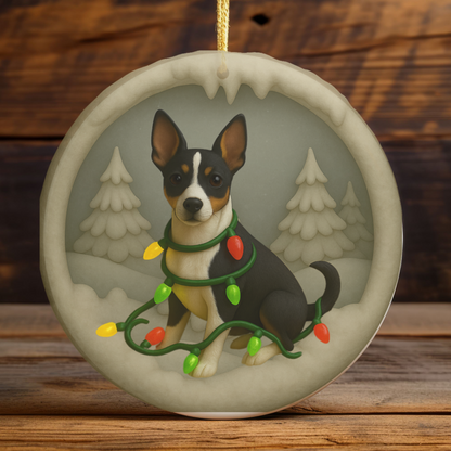 Personalized Rat Terrier Christmas Ornament, 3D Clay-Style Dog Keepsake with Lights