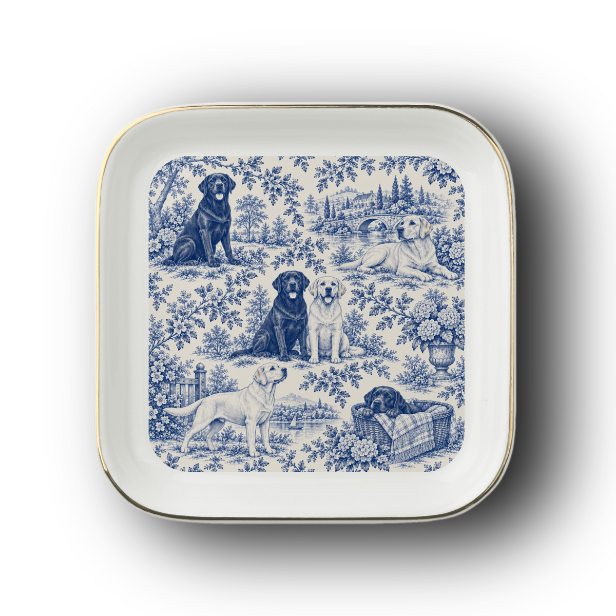Labrador Retriever Jewelry Dish, Blue Toile Lab Ring Dish, Dog Lover Gift, Trinket Tray