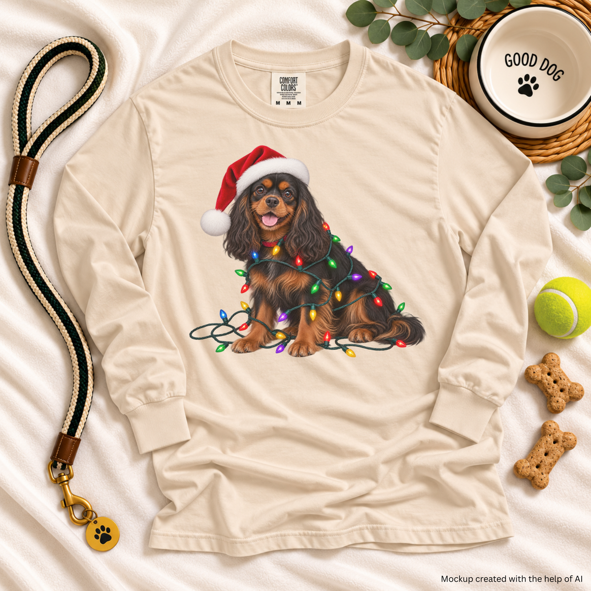 Black and Tan Cavalier Christmas Long Sleeve Shirt, Comfort Colors Holiday Tee, Cavalier Mom Gift