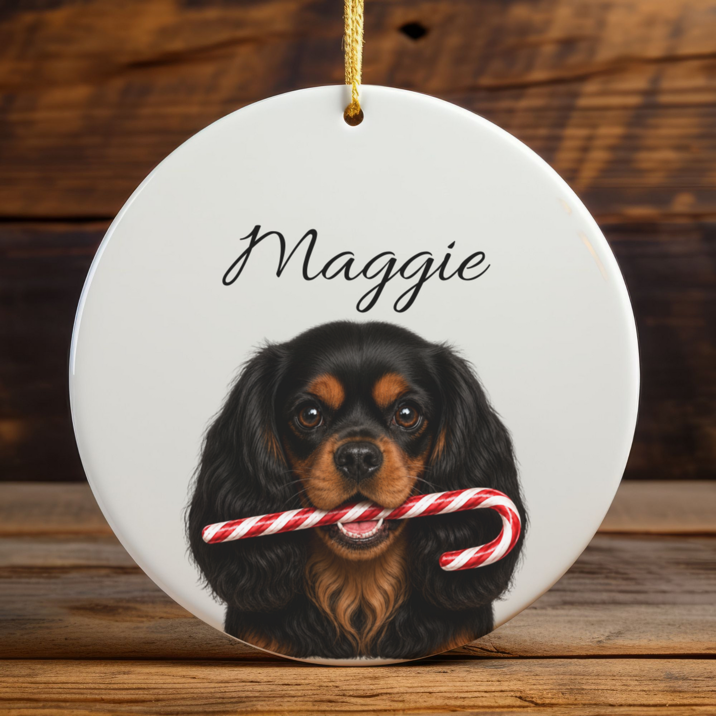 Personalized Black and Tan Cavalier Ornament, Custom Dog Name Christmas Ornament, Cavalier King Charles Gift