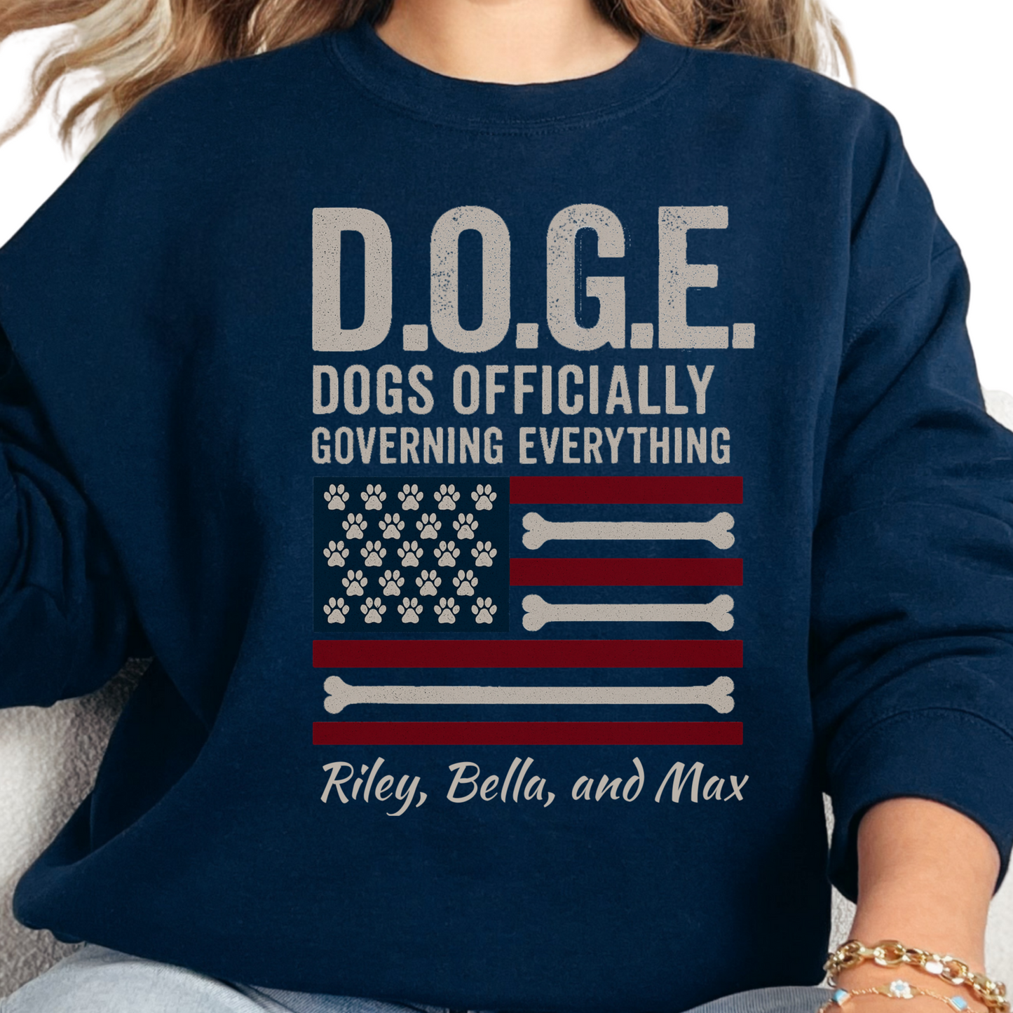 Personalized Dog Lover Crewneck, Funny Patriotic D.O.G.E. Sweatshirt